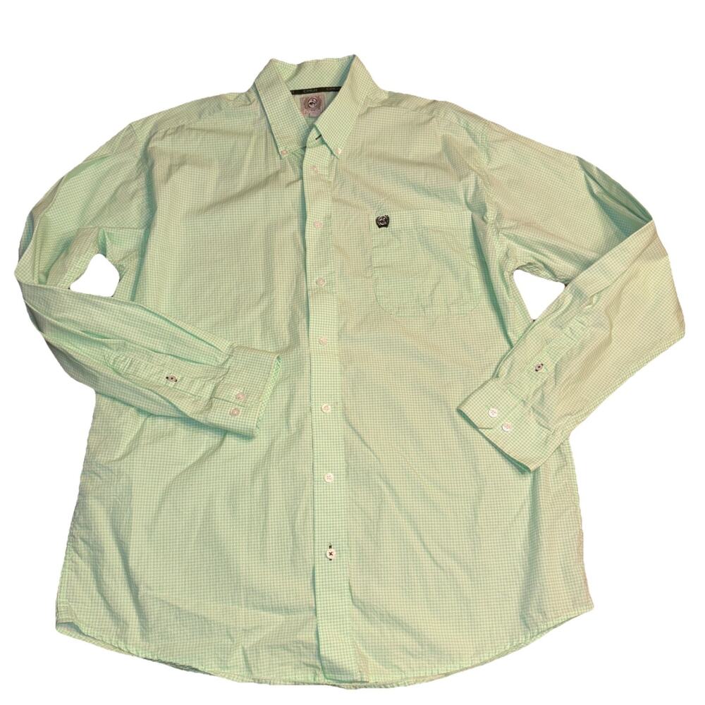 CINCH Shirt Western Men's Medium Green Geometric 100% Cotton Long Sleeve Button